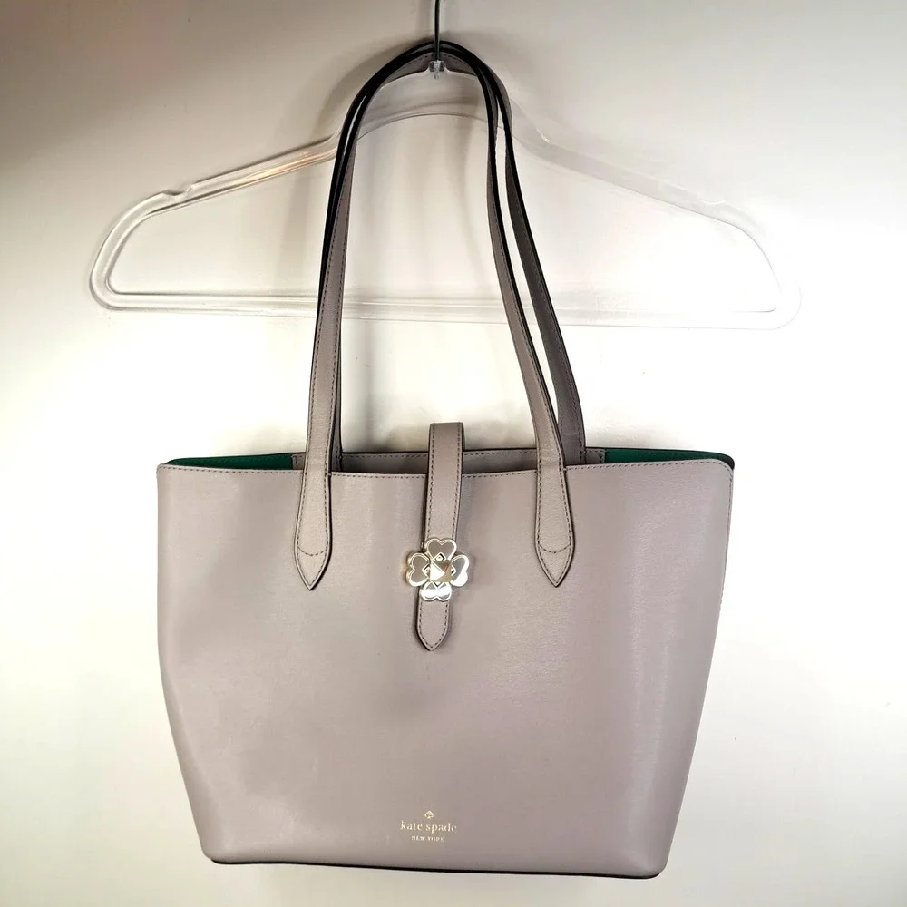 Kate Spade New York Kaci Small‎ Tote Handbag Soft Taupe Green Interior 10